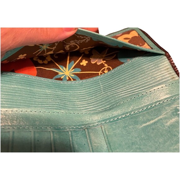 Pardo & Negro Genuine Leather Women's Wallet Brown with Turquoise Organizer GUC - Picture 9 of 16